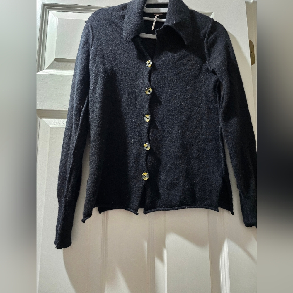 Free People Black Button-Up 100% Cashmere Women's Cardigan